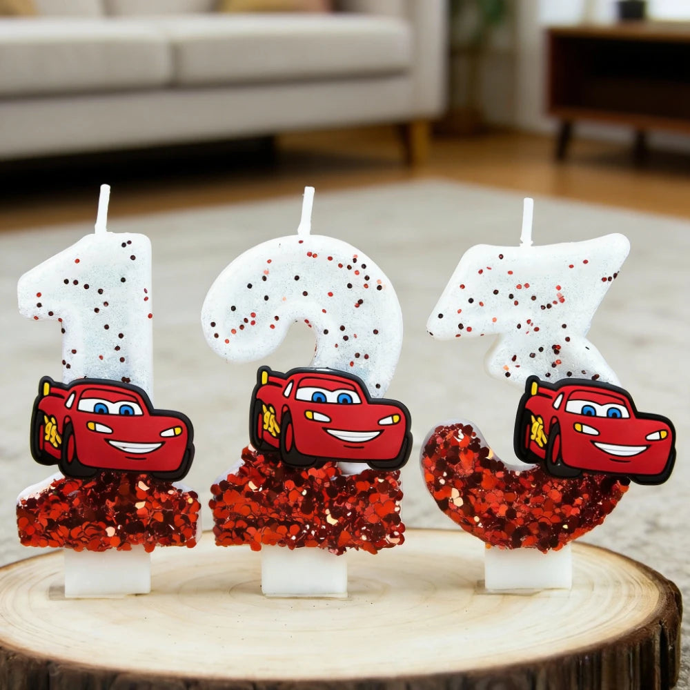 bougie numérique anniversaire lightning mcqueen disney glitter voiture forme chiffre blanc rouge