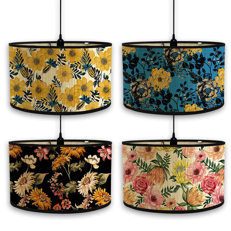 abat jour vintage bambou imprimé floral boho chic décoration maison art déco