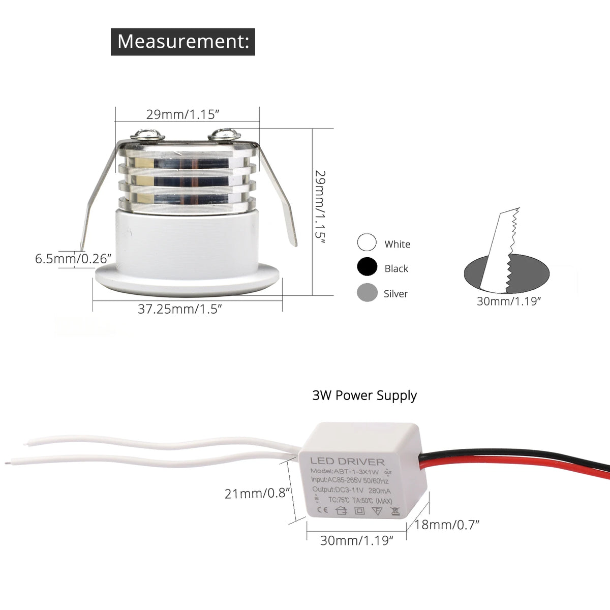 spots led mini 3w blancs 29mm moderne dimmable 4000k 6000k 3000k