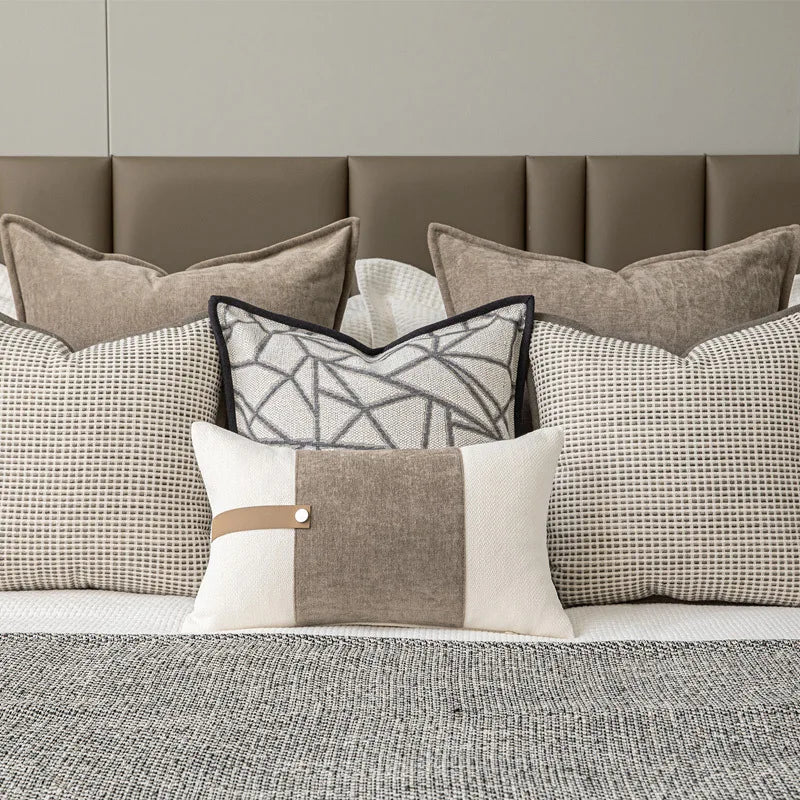 taies d'oreiller géométriques coton lin blanc gris beige modernes élégantes carrées