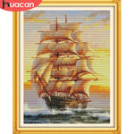 tableau broderie paysage marin bateau voiles toile coton aiguille fils plan broderie decoration maison
