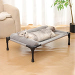 lit chat moderne surélevé tissu maille gris clair structure métallique pieds noirs coussin