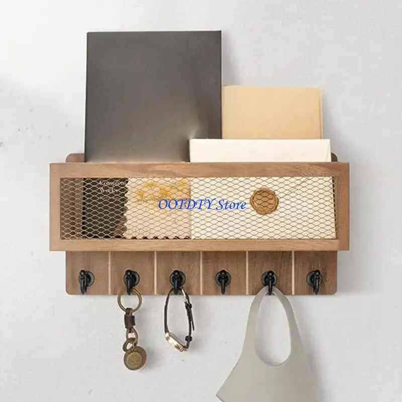 étagère murale bois clair grille moderne crochets compartiment lettres documents