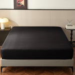 housse lit noire uni satinée élastique moderne 140cm 160cm 200cm polyester