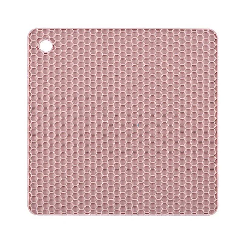 tapis silicone nid d'abeille rond carré antidérapant bleu rose gris vert moderne cuisine