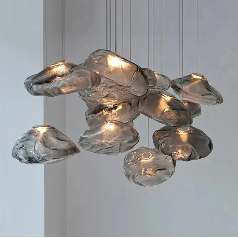 suspension lumineuse pendentif verre transparent organique contemporain 20cm 25cm 30cm 35cm 40cm