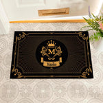 tapis d'entrée anti dérapant caoutchouc ornements dorés couronne classique élégant noir or