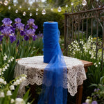 tulle bleu transparent finement tissé ruban blanc décoration mariage anniversaire événements élégante longueur grande
