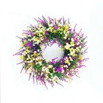 couronne florale artificielle violette blanche verte décoration extérieure mariage fête prénuptiale rustique naturel