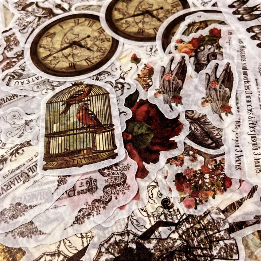 autocollants stickers végétaux fleurs feuilles oiseaux horloges mandalas papillons vintage romantique adhésifs