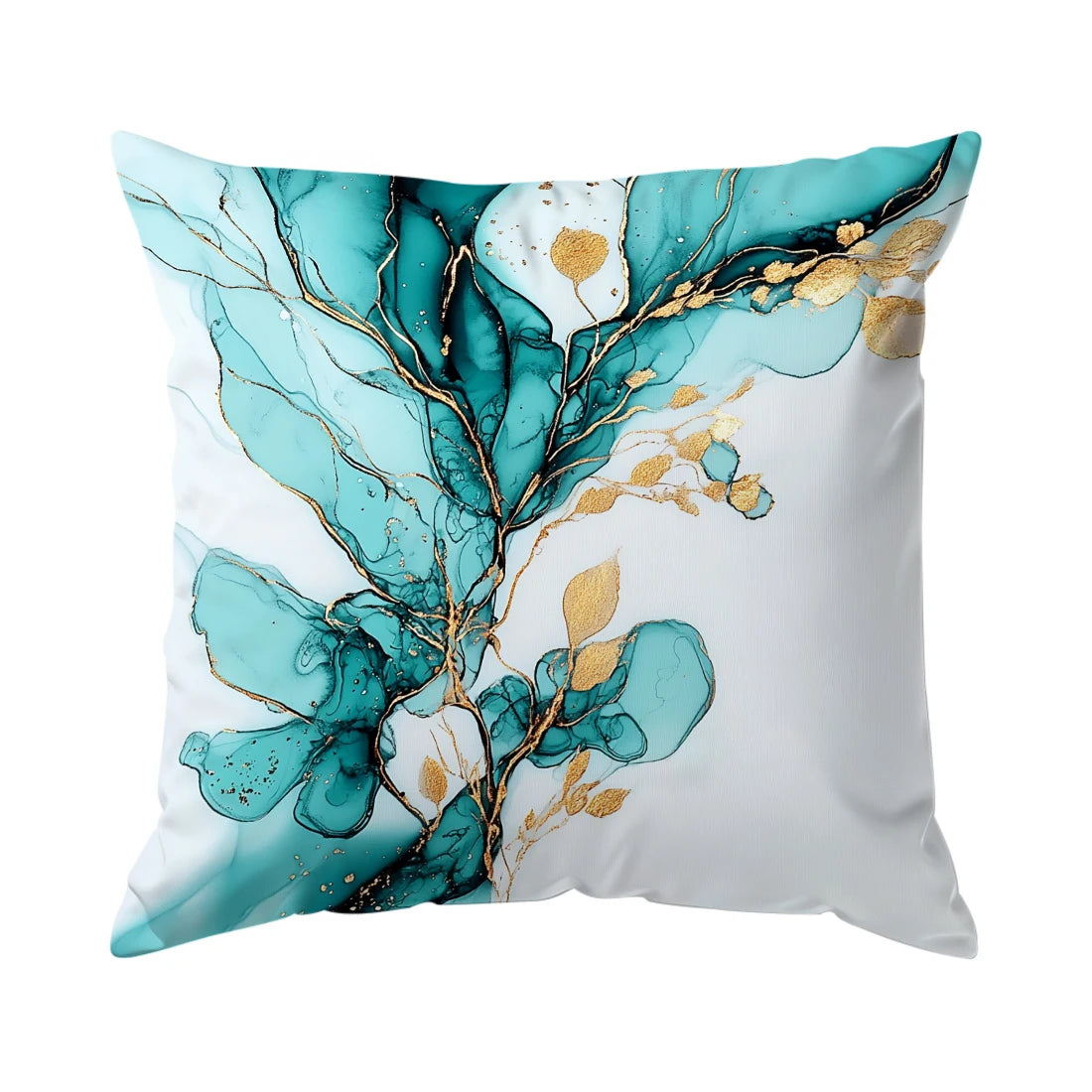 coussin moderne fleurs blanches dorées fond bleu zip invisible 40cm 45cm 50cm