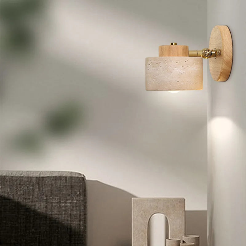 lampe murale bois texture pierreuse scandinave moderne rustique fixée mur opaque abat jour led
