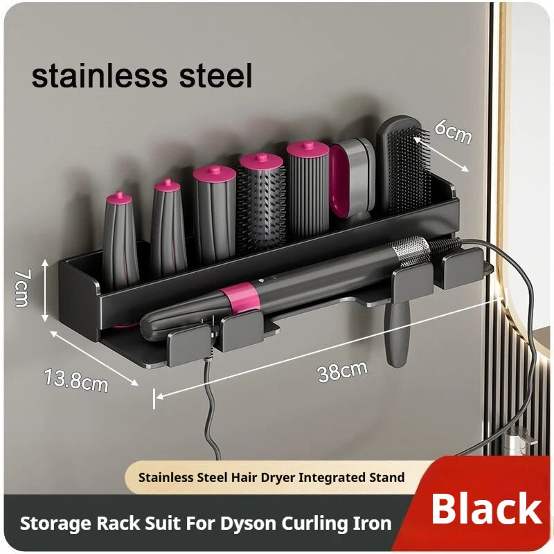 étagère mural moderne aluminium noir clips cheveux organisation salle bain cheveux brosse parfum