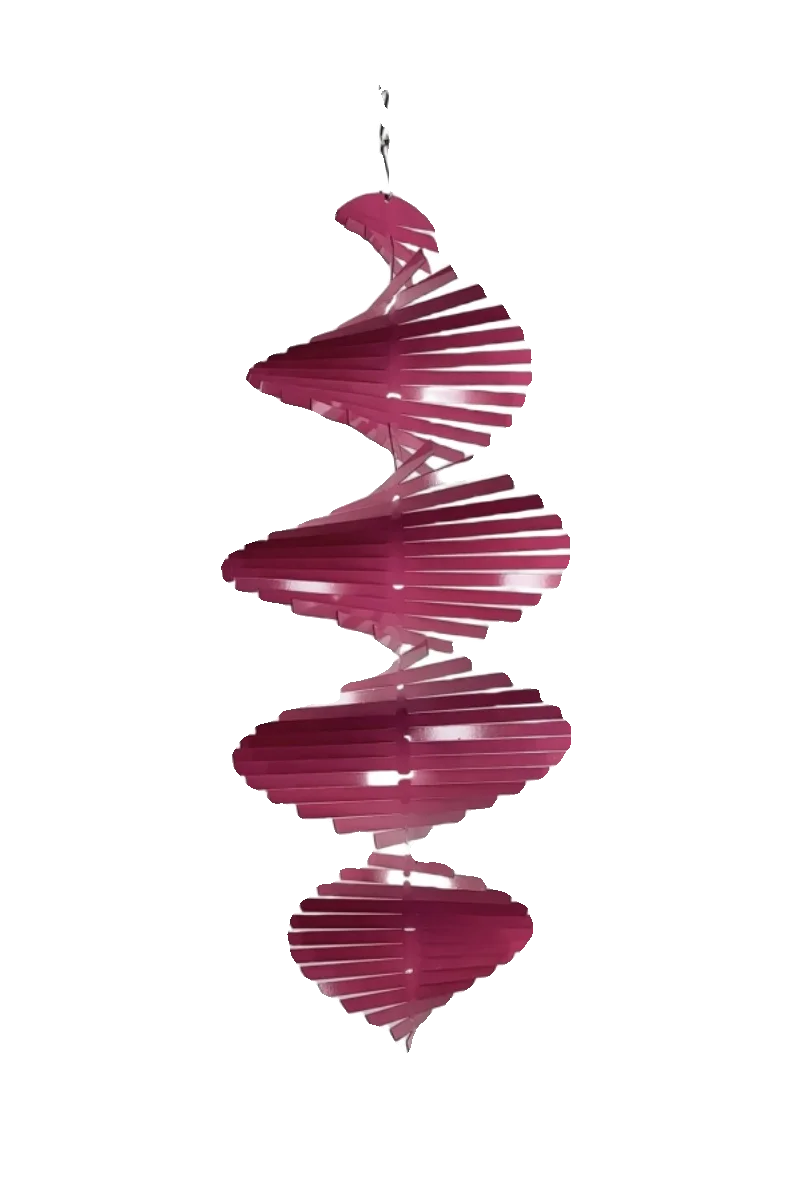 sculpture spirale moderne vert bleu rose or rayures horizontales crochets acier inoxydable