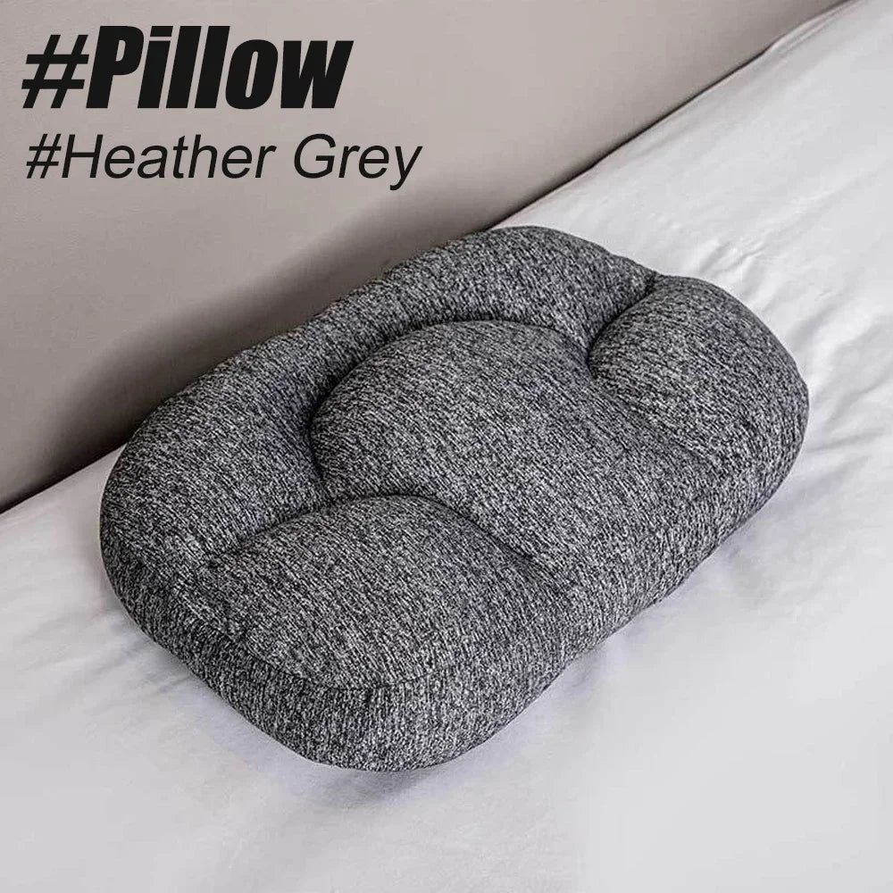 coussin cervical mousse lente bleu blanc gris texture douce ergonomique