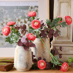 décoration intérieure ranunculus artificiels fleurs soie multicolore blanc crème jaune rouge salon maison