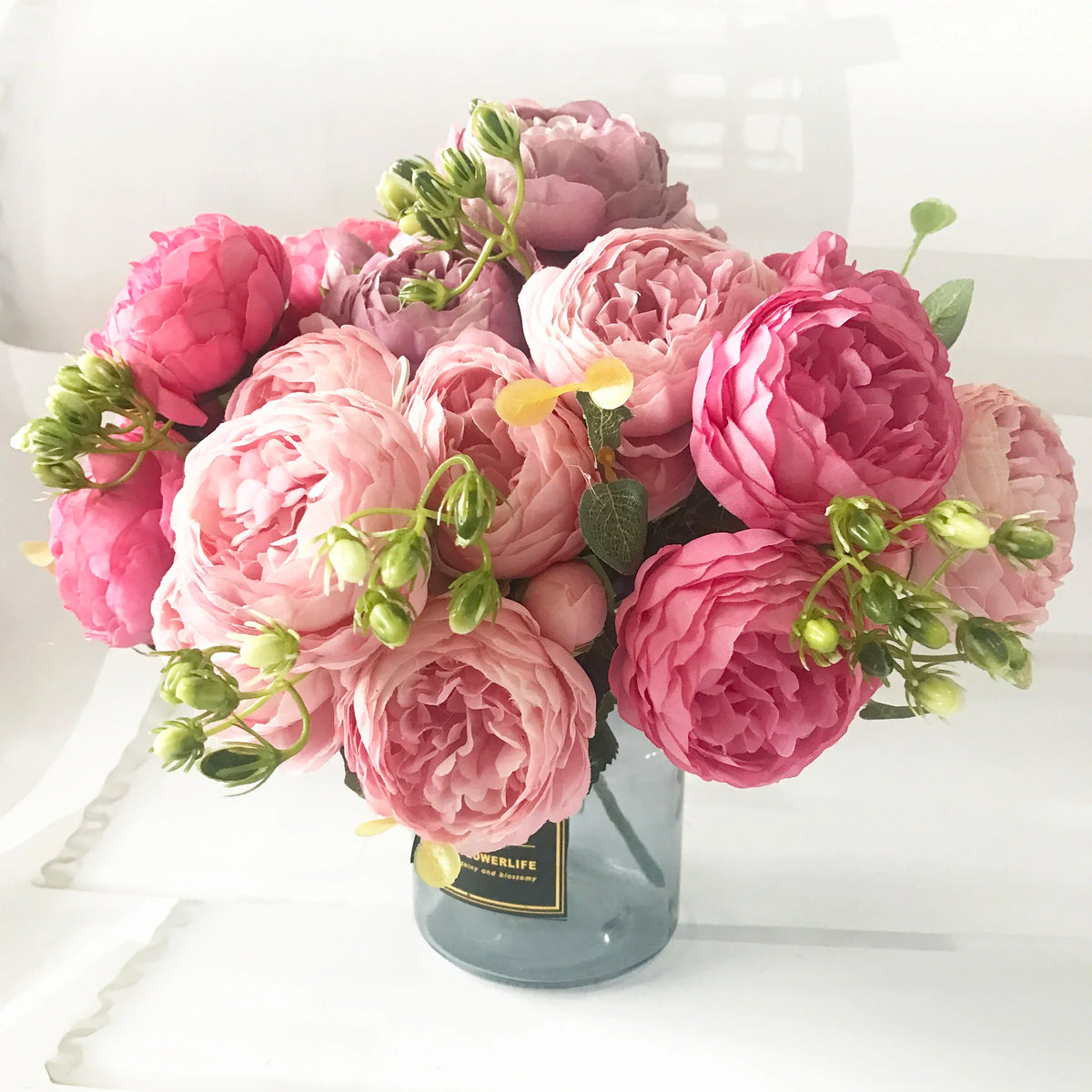 bouquet fleurs artificielles pivoine rose blanches decoration maison mariage anniversaireintérieur