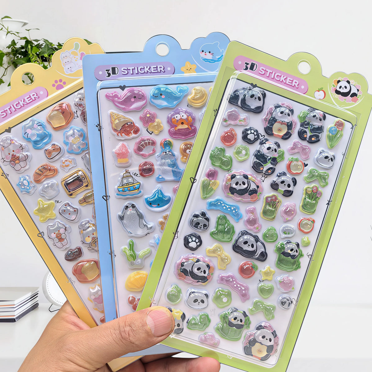 sticker 3d animaux mignons cartoon violet bleu rose vert clip