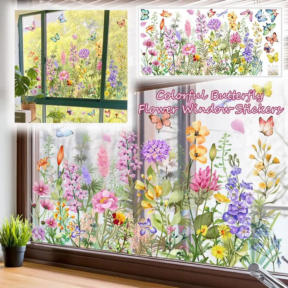 stickers muraux multicolores fleurs papillons adhésifs décoration maison chambre art floral