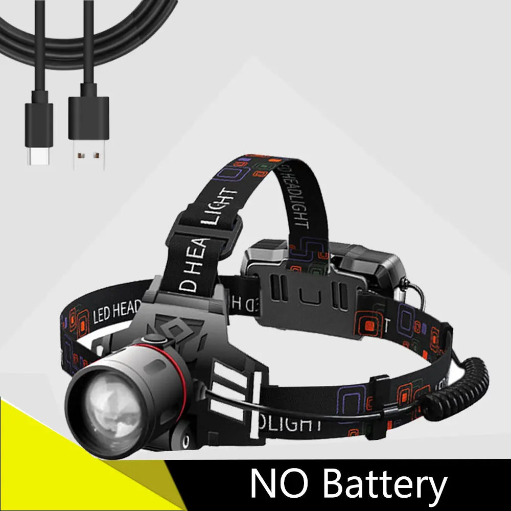 lampe frontale led noir clip modes flash haute bas pêche chasse lumière uv rouge