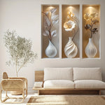 décorations murales modernes blanc beige doré fleurs vases sculptés opaquesintérieur salon chambre