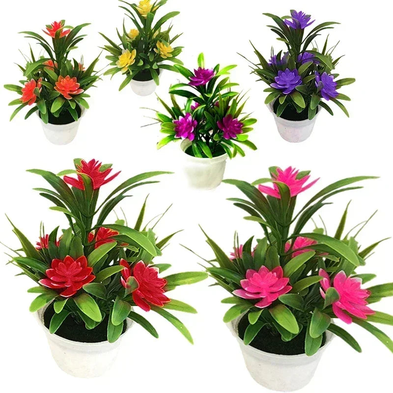 plantes artificielles vertes rouges jaunes fleurs multicolores décoration intérieure moderne pot blanc ornement chambre