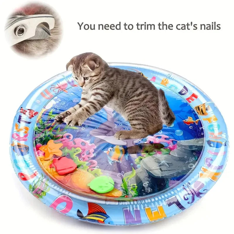 tapis d'eau chats thème marin poissons coraux dessins animaux bleu blanc jouets poissons