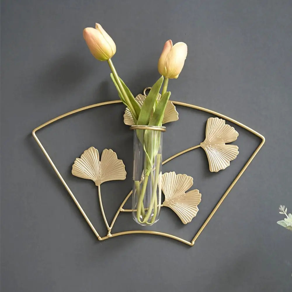 vase mural moderne or transparent feuilles dorées clips vases verre fleurs artificielles geometrique