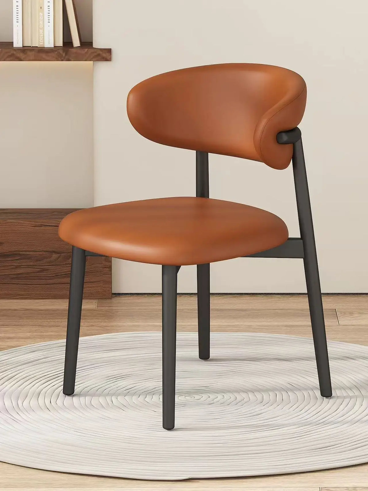 chaise moderne simili cuir beige noir confortable assemblage minimaliste pieds solides assise large dossier