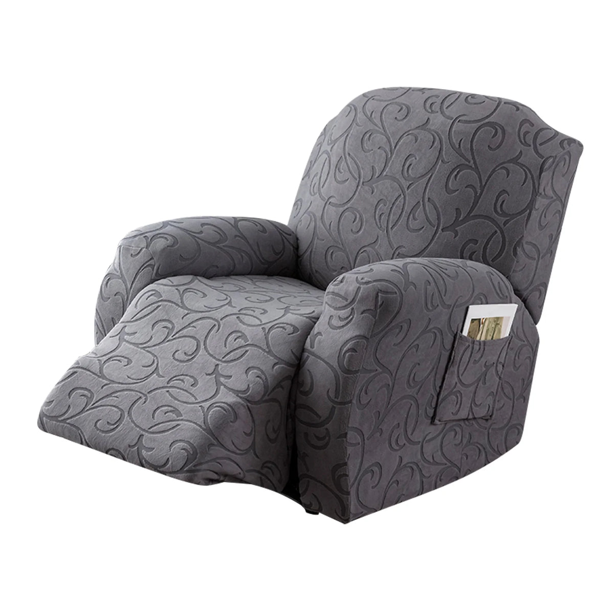 chaise allongée fauteuil inclinable housse polyestère motif floral moderne adhésif poche élastique gris protection