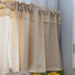 rideau lin beiges fleurs blanches bordure dentelle cuisine classique vintage 140x50cm