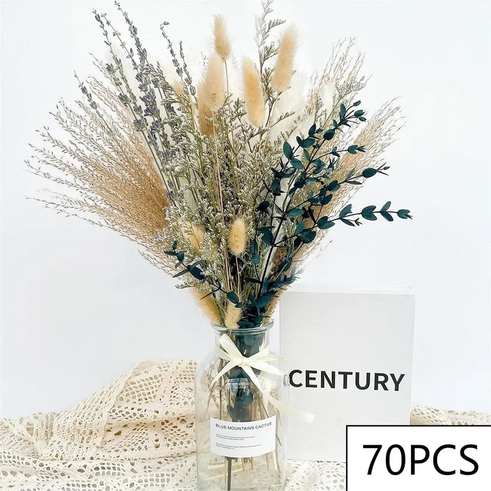 bouquet fleurs séchées naturelles décoration maison blanc beige vert rustic