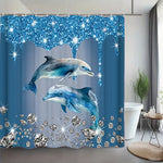 rideau douche bleu dauphins diamants moderne opacité polyester