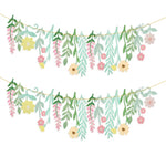guirlande papier feuilles fleurs vert rose jaune pêche floral enfantin festif fil doréscrição