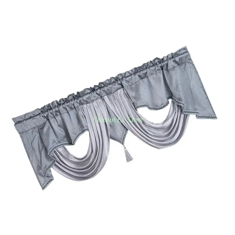 rideau franges gris clair uni satiné opacité classique pompons 140cm 45cm