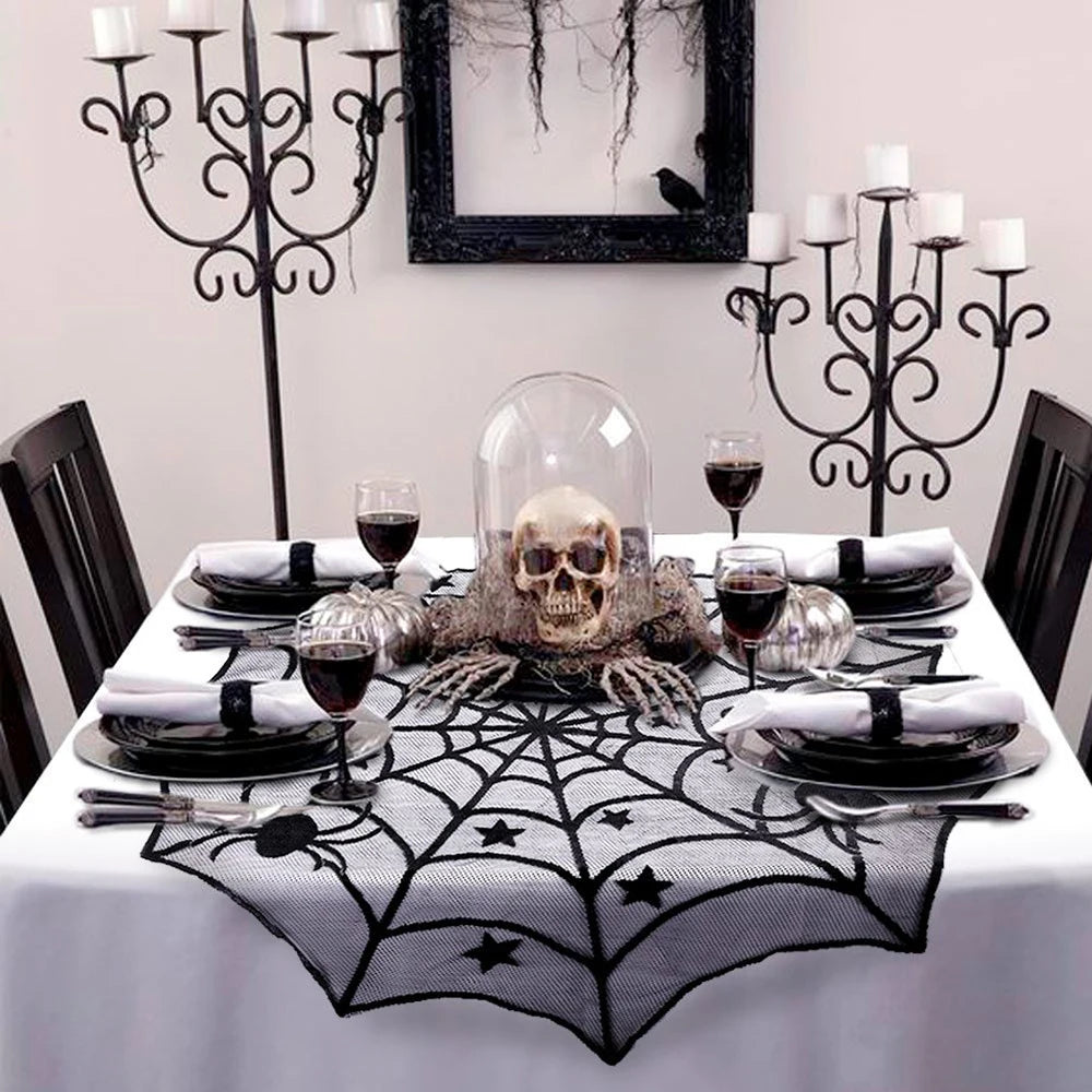 rideau toile d'araignée halloween motif araignées noir géométrique festif maison opaque
