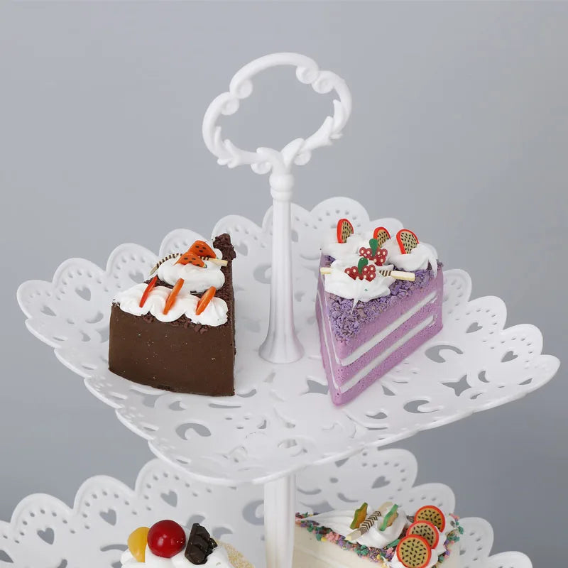 support desserts multi niveaux blanc dentelle classique fruits gâteaux macarons partyDecoration