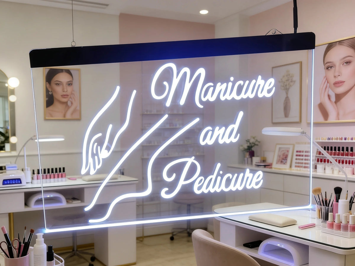 enseigne lumineuse néon acrylique main stylisée salon manucure décoration murale salon beauté intérieur