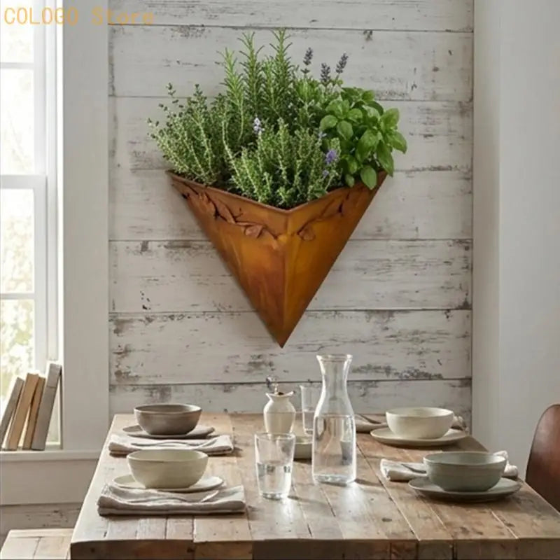 pots suspens plante triangle feuilles gravées rustique fixation arrangement fleuri balcon décorationextérieur