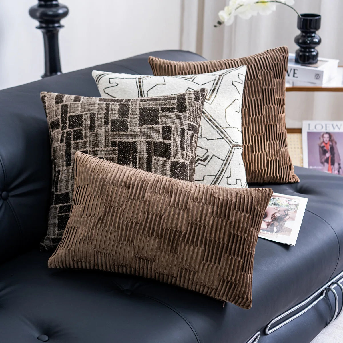housse coussin géométrique polyester moderne marron beige décoration intérieure canapé chambre voiture