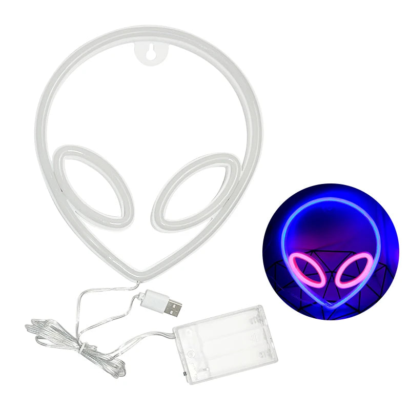 lampe néon bleu rose alien yeux circulaires batterie usb moderne lumineuse chambre enfantDecorationFeteCamping