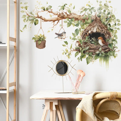Sticker mural arbre oiseaux noir grand format