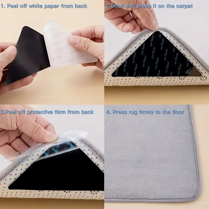 tapis gris clair doux moderne adhésifs antidérapants réutilisables sols bois carrelage stratifié bandes noires