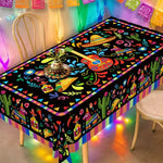 nappe mexicaine folklorique multicolore motif traditionnel cactus fleurs sombrero guitarrette table festive jours morts