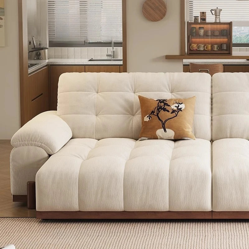 canapé lit moderne velours beige gris oreillers 216cm 92cm 115cm bois remplissage éponge