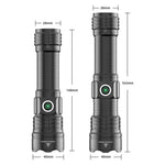 lampe torche rechargeable led noire moderne camping 500m lumiere intense durable sac transport cable