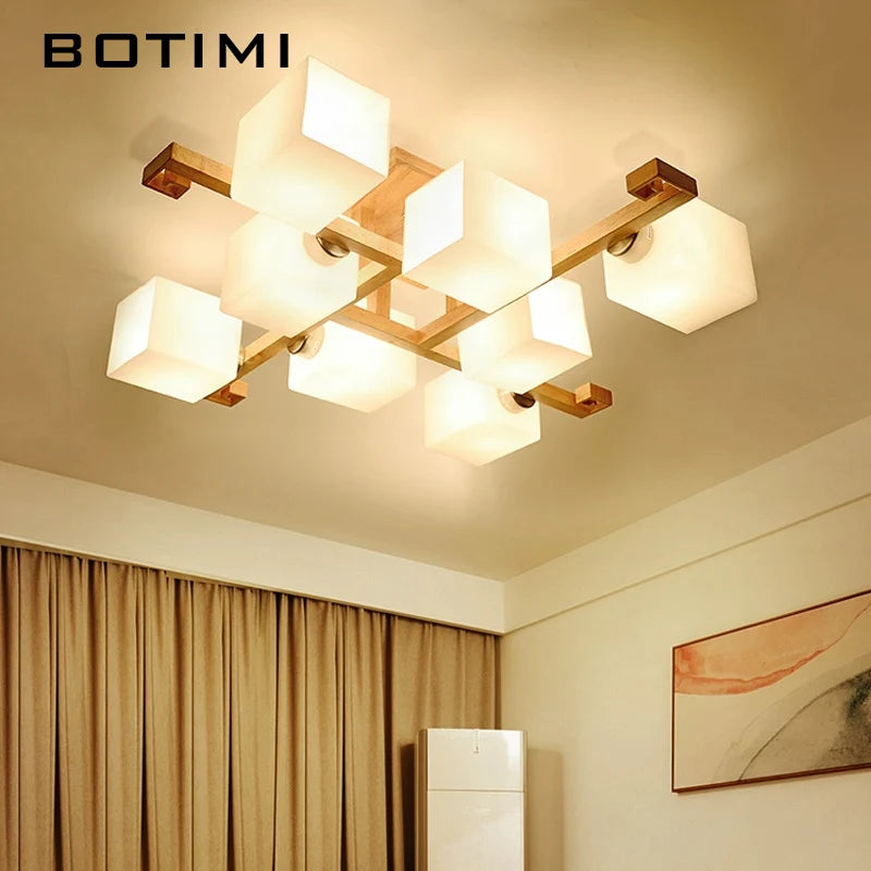 lampe moderne bois verre cubes géométriques blanc doré 10 15 mètres carrés