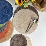lot quatre tapis table ronds tressés boho rustique décoration maison