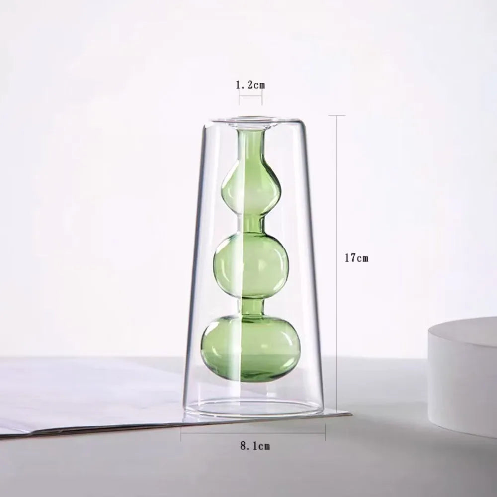 vase verre transparent billes sphériques minimaliste couleur gris bleu vert orange rose