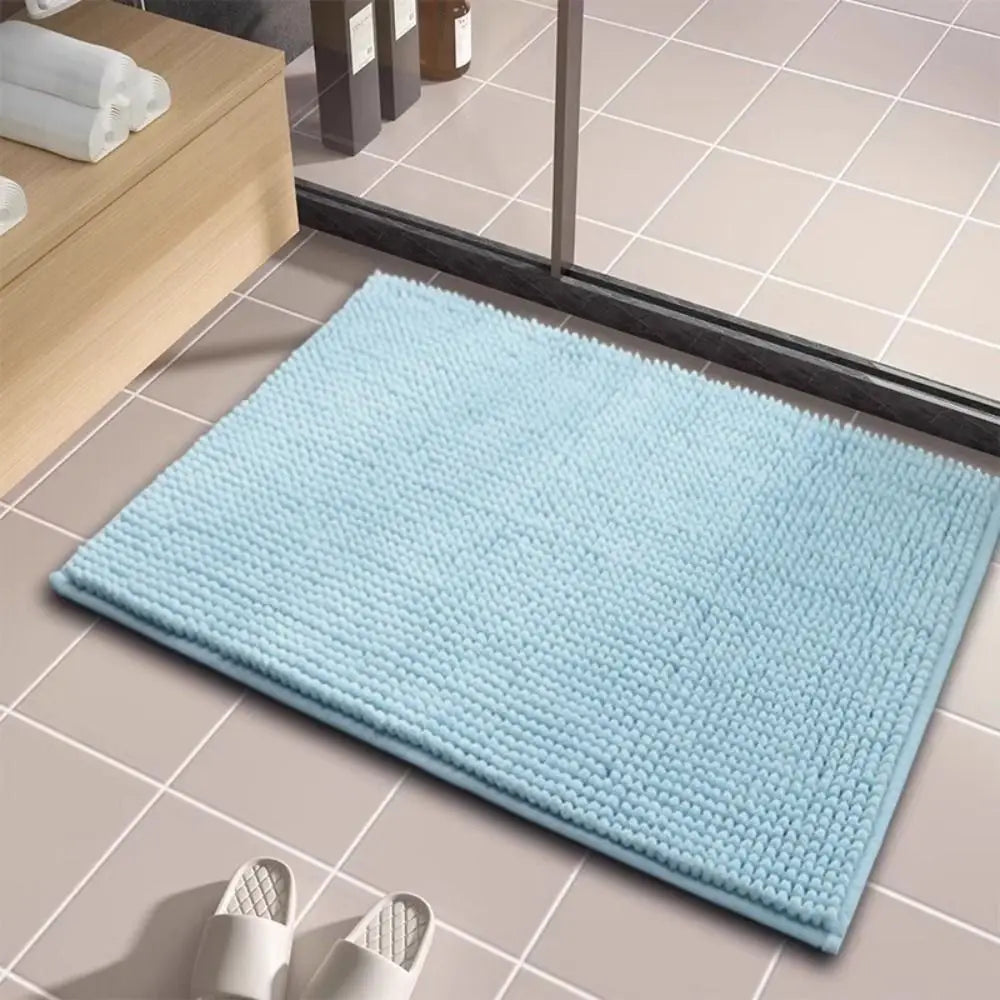 tapis bain moderne beige bleu clair gris antidérapant texture bouclée absorbant sol